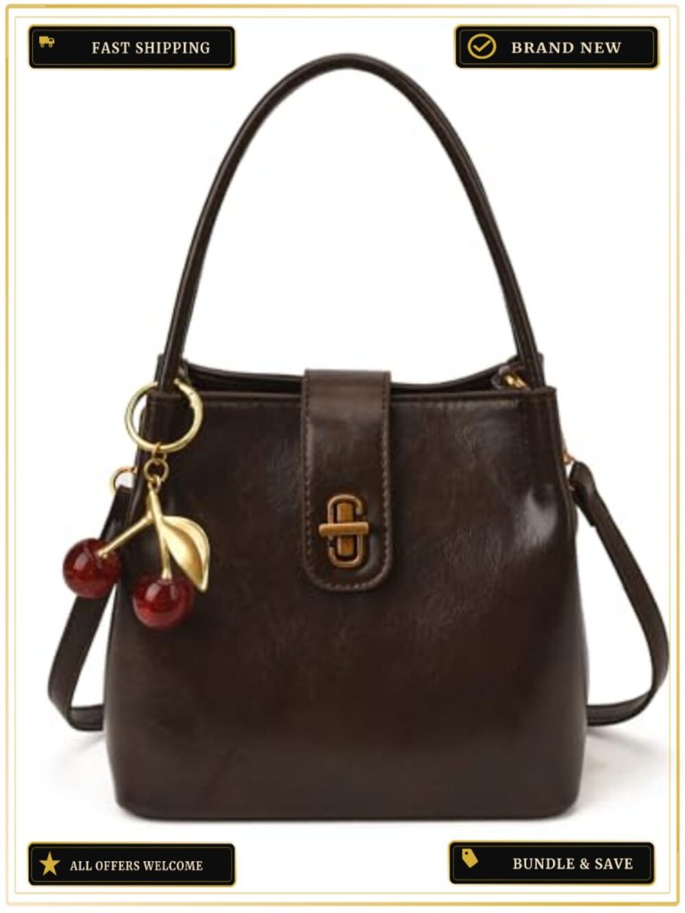 Small Vegan Leather Bucket Crossbody Purse Shoulder Bag Tote